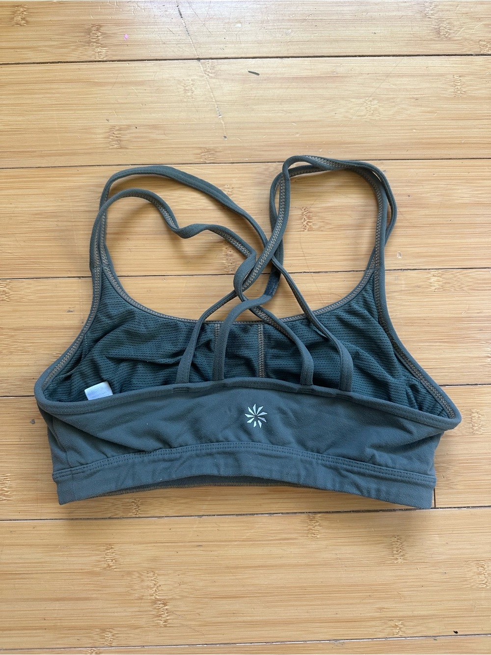 Athleta Dark Olive Strappy Mesh Back Sports Bra